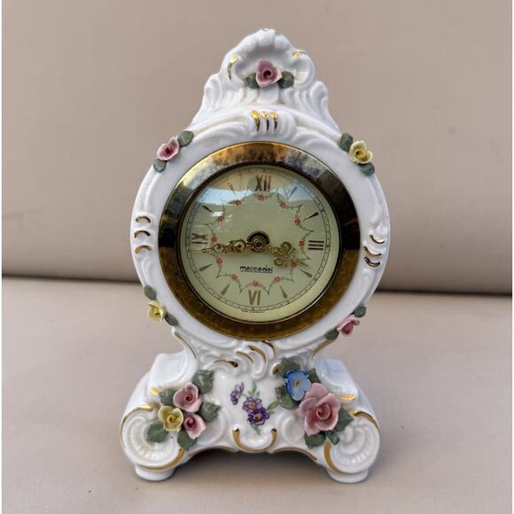 Vtg Dresden Mercedes Wind Up Miniature Porcelain Desk Clock Mark N Dresden WORKS - Picture 1 of 5